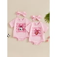thumbnail image 3 of ESASSALY Baby Girls Summer Casual Romper Short Sleeve O Neck Letter Rugby/Letter Football Print Romper with Headband, 3 of 9