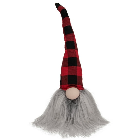 Northlight Buffalo Plaid Gnome Head with Long Beard Christmas Figure - 16" - Red and Black