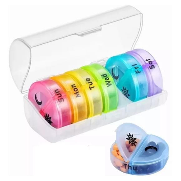 Pastilleros Semanal Organizador Medicamentos Portátil 7 Dias Multicolor