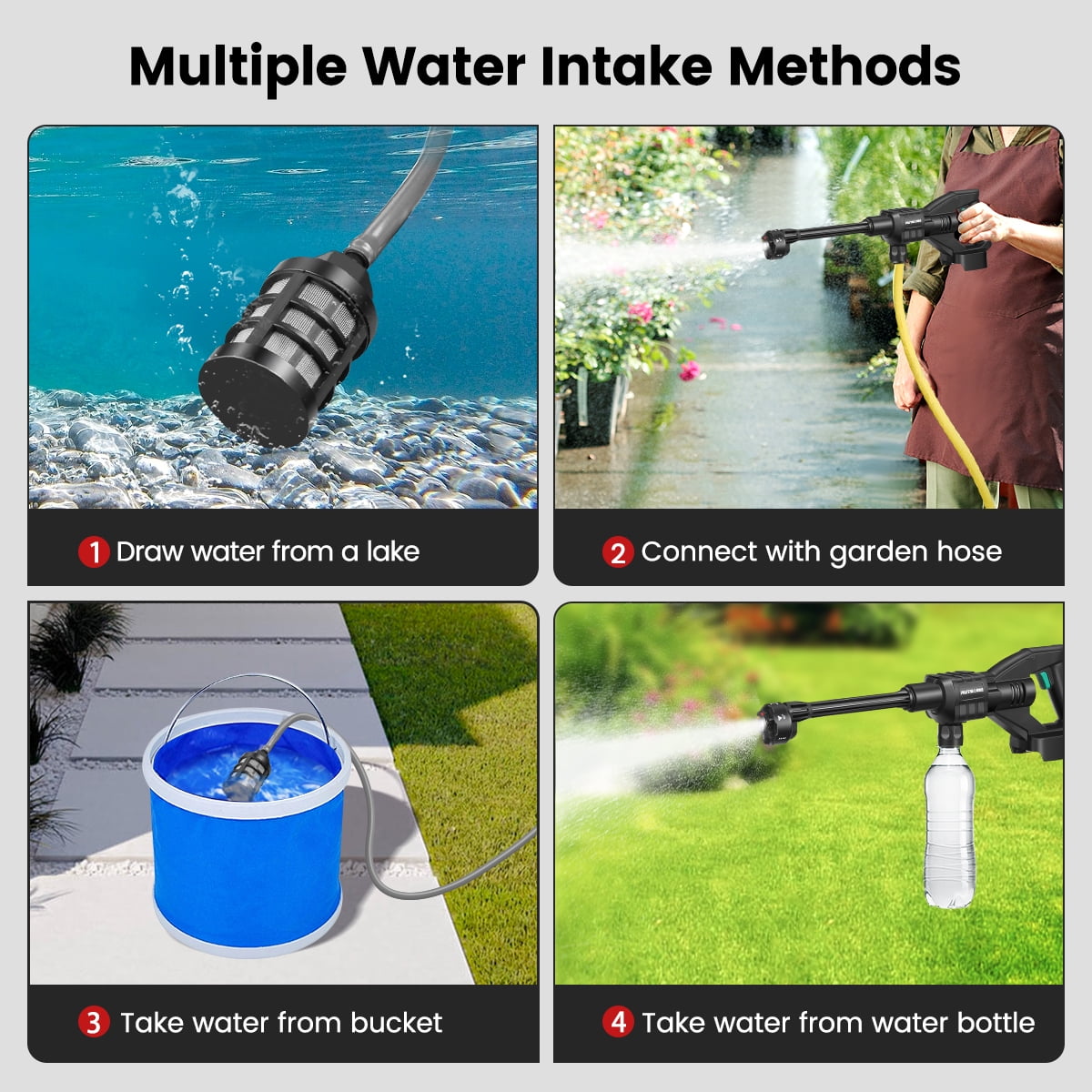 AUTSOME Cordless High Pressure Washer 500W 100Bar, 6 in 1 Adjustable Nozzle Car Wash Supplies, Electric Pressure Washers, Portable Power Washer Cleaner, Black