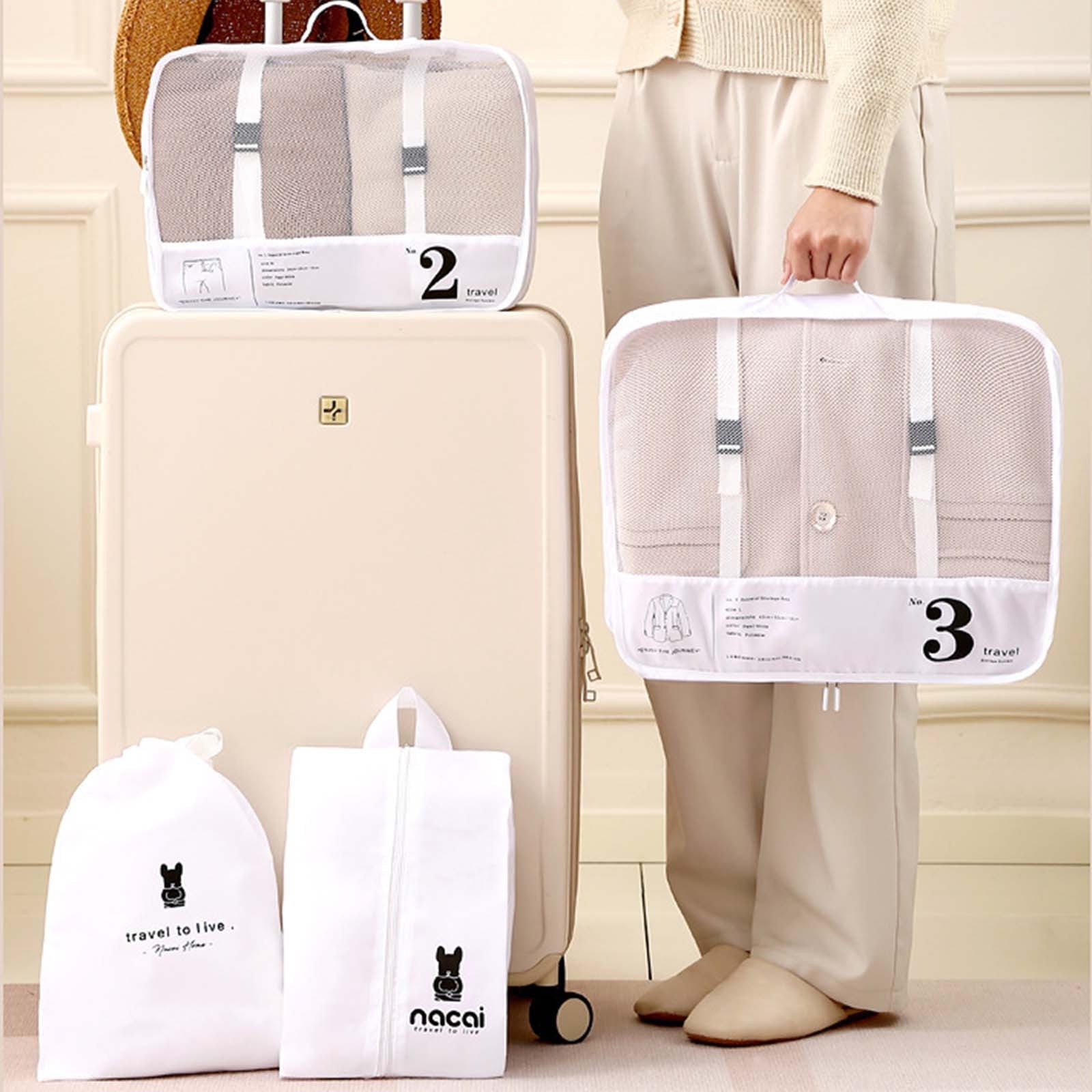 Lunxisen 2 Pcs Packing Cubes for Suitcases,Travel Luggage Packing Organizers with Laundry Bag,Compression Storage Shoe Bag, Clothing Underwear Bag