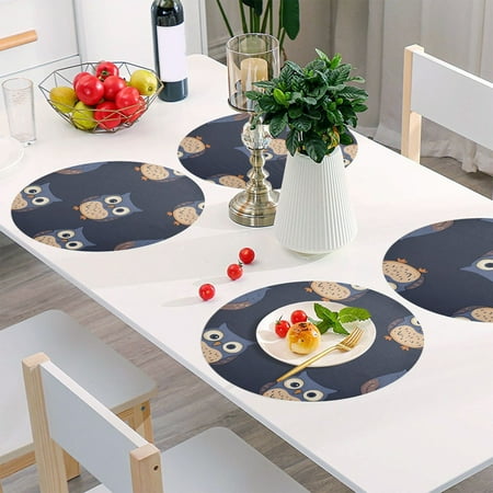 

Round Grid Placemat One Sizex1 Round Placemat PVC Plate Mat，15.4 Inch Non-Slip and Heat Resistant Table Placemat Dining Room Placemat Blue Cartoon Owl