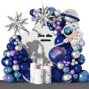 Amandir139pcs Space Balloon PriNst Garland Arch Kit Outer Space Birthday Decorations with Blue Purple Silver Galaxy Astronaut Foil Balloons for Boys Kids Themed Birthday Party Decoration Supplies