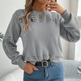 thumbnail image 5 of Women's Winter Warm Sweaters Casual Solid Color Long Sleeve Gray Crew Neck Fall Clothing S-XL, 5 of 8