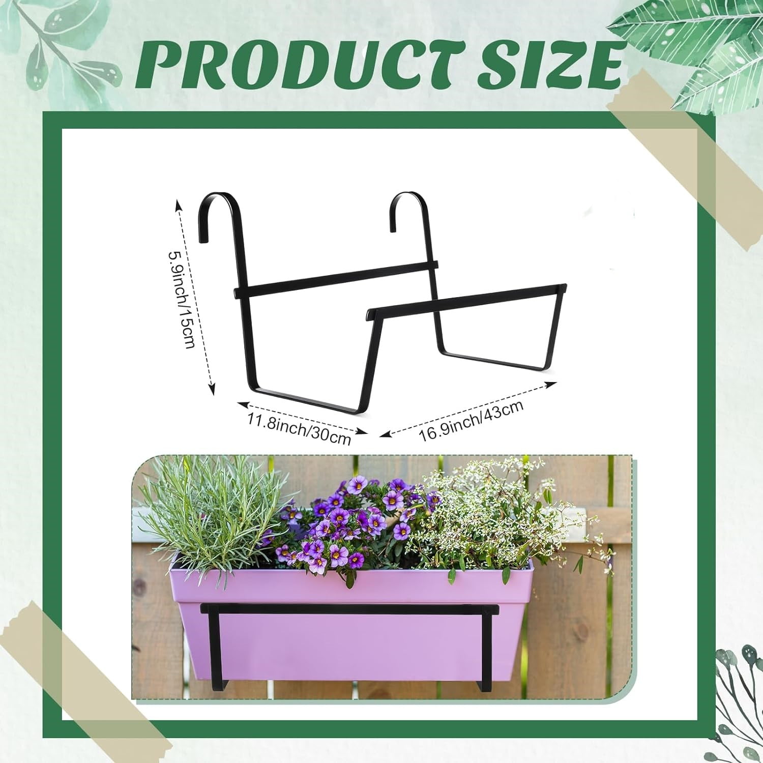 Window Deck Railing Planters Boxes , Window Boxes Planters Flower Boxes, Balcony Railing Hanging Flower Pot Hook, Metal Flower Pot Stand for Outdoor Fence Porch Patio Lawn (17 Inch)