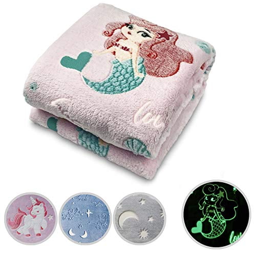 Glow in The Dark Throw Blanket Pink Mermaid Personalized Gifts for Girls Boys and Adults Cozy