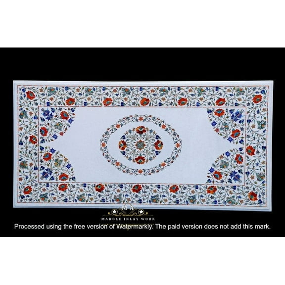 Sophisticated Black Marble Inlay Dining Table – Semi Precious Stone Pietra Dura Inlay Work for Luxurious Center Table Art