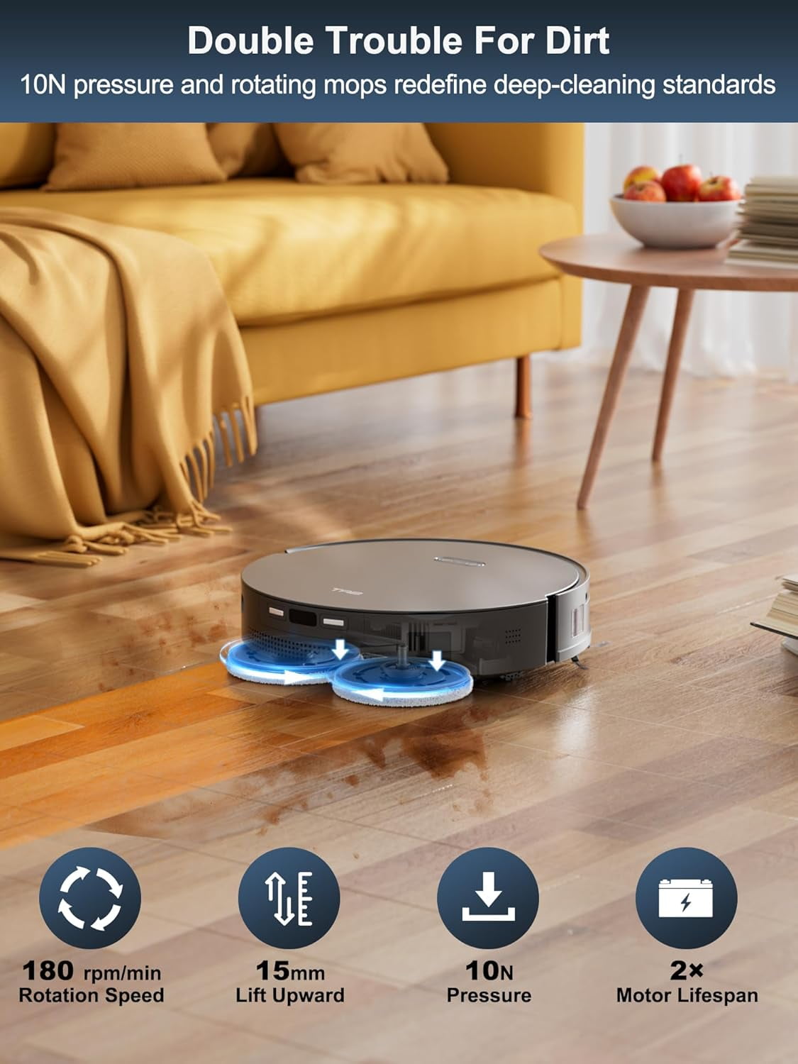 TAB Fairy10 Robot Vacuum and Mop Combo with 6000 Pa Suction, Hidden LiDAR Navigation, Self Drying, Auto Empty & Refill, 15mm Auto Lift Dual Mops, Auto Mop Washing, Obstacle Avoidance, Self Cleaning