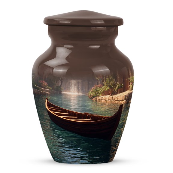 MUKTIVE Boat Funeral Urn for Human Ashes, Keepsake Memorial River Urns for Adult Male, Burial Brown Urn for Ashes for Women, Decorative Mini Cremation Urns for Adult, 3 Inch