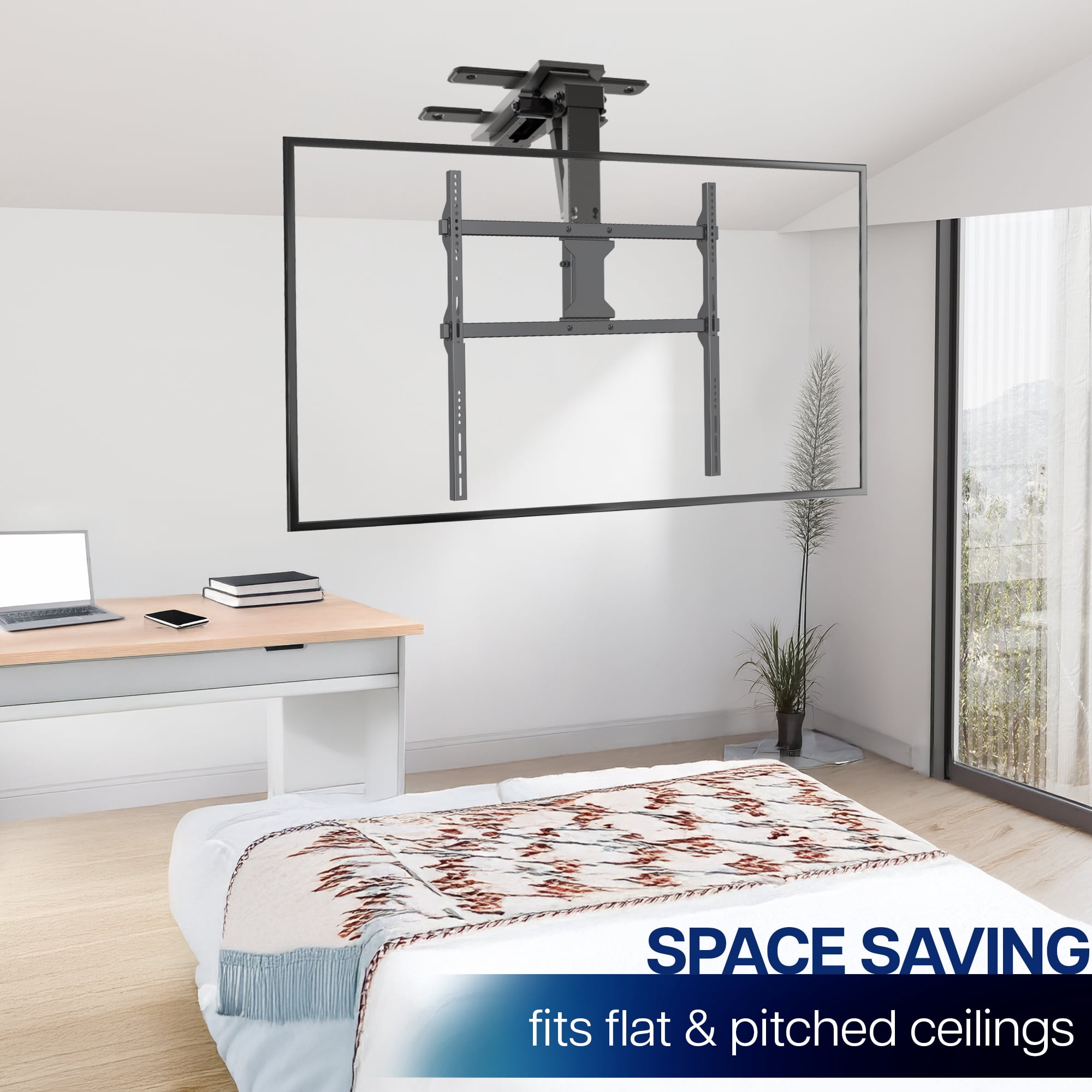 VIVO Black Electric Flip Down Ceiling TV Mount for 37 to 86 inch Screens
