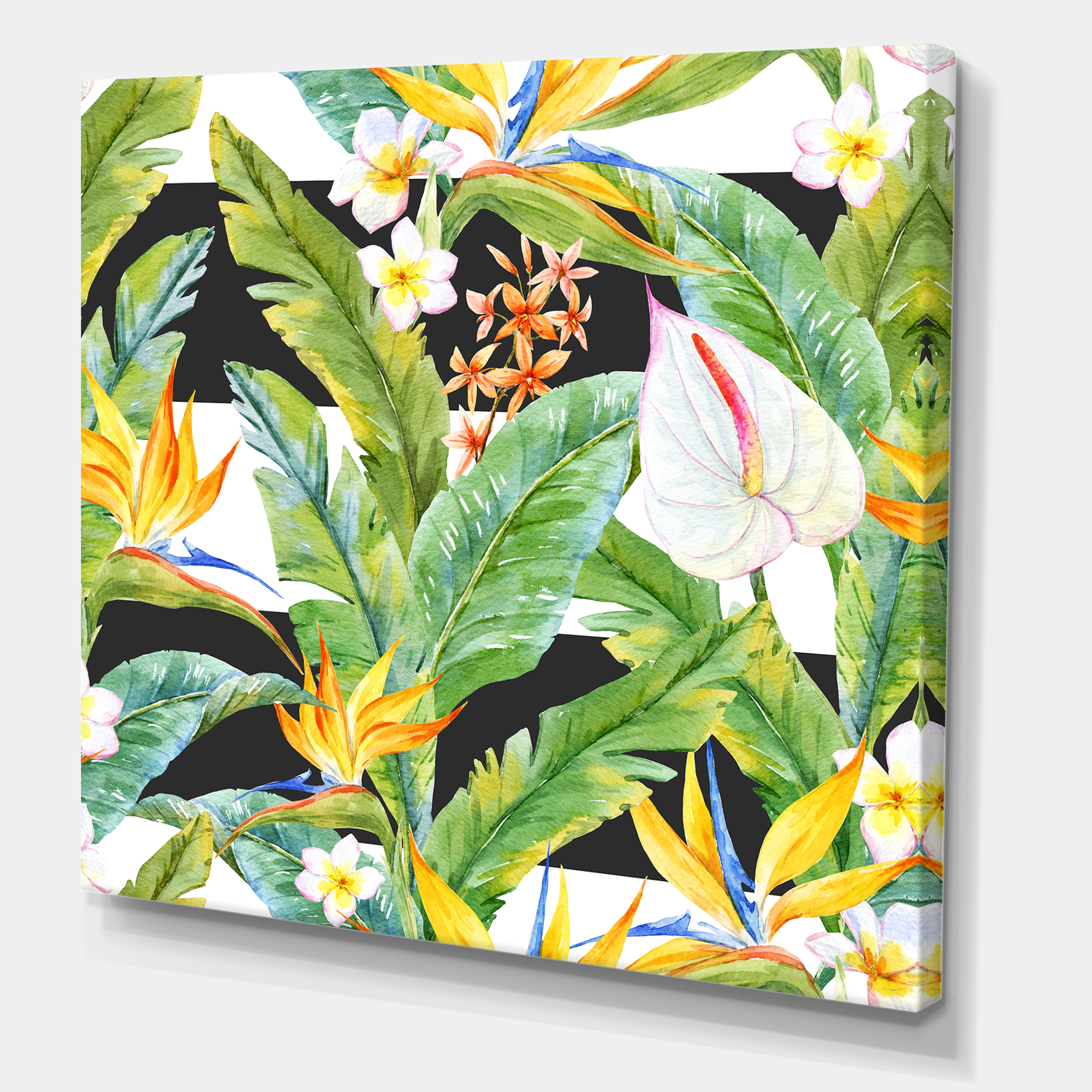 Designart ' Yellow Flowers and Tropical Foliage IV ' Modern Canvas Wall Art Print