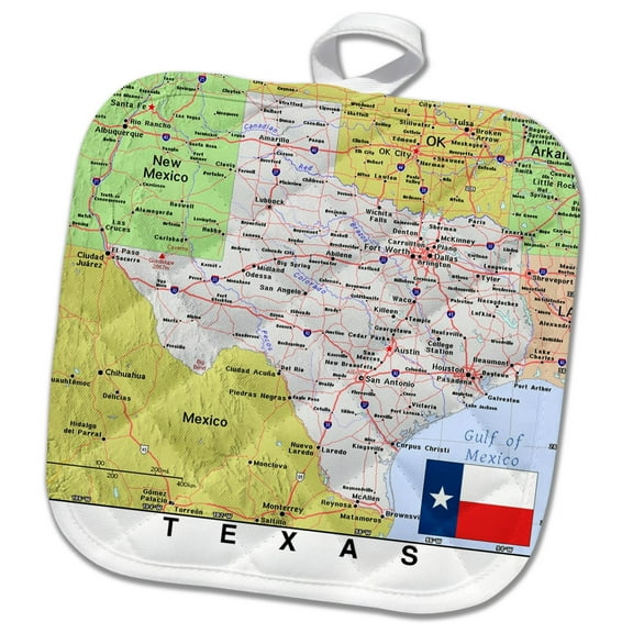 3dRose, Image of Texas Topographic Map With Flag , 8x8 Potholder