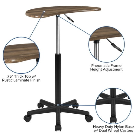 Flash Furniture - Sit to Stand Mobile Laptop Computer Desk - Rustic Walnut