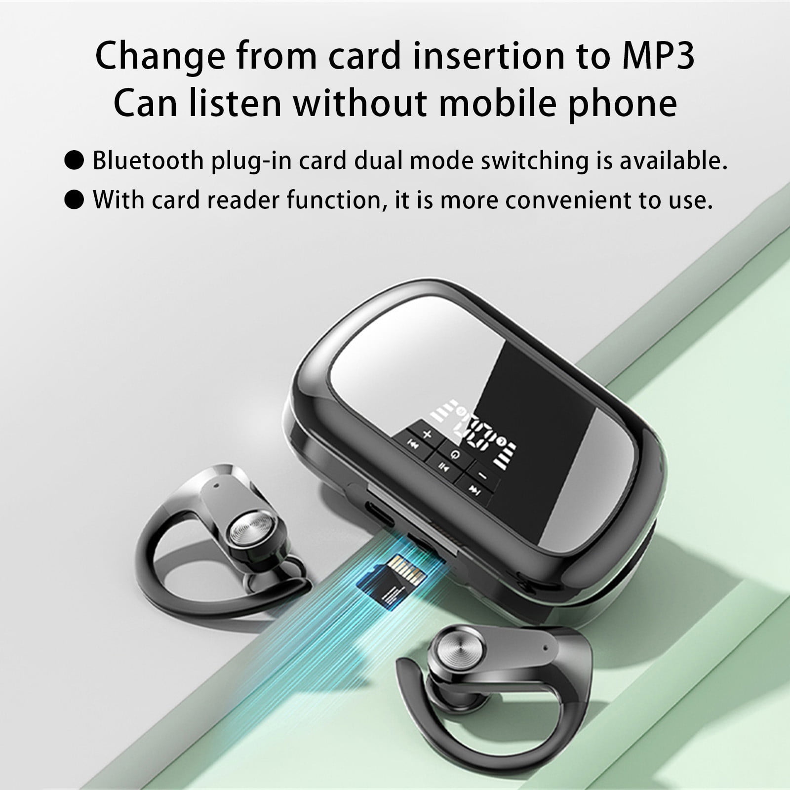 Jacenvly New Headphones Wired Wireless Earphones Bluetooth 5.3 Magical Support Sd Card Tws-Headphones Mirror Earbuds with Ear Hooks for Training Sport Digital Display