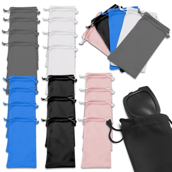 25 Pieces Microfiber Sunglasses Pouch, Cloth Eyeglass Case Soft, 5 Colors Sunglasses Bag Portable, Drawstring Glasses Sleeve Holder Slim for Women Men Unisex Travel