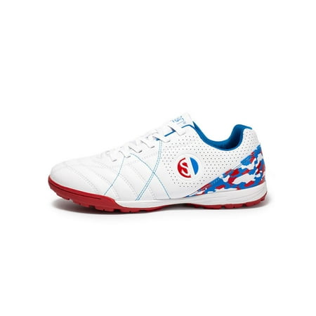 

Tenmix Kids Soccer Cleats Lace Up Football Shoes Floral Sneakers Ground Trainers Unisex Lightweight Breathable Training Shoe White Blue 1Y