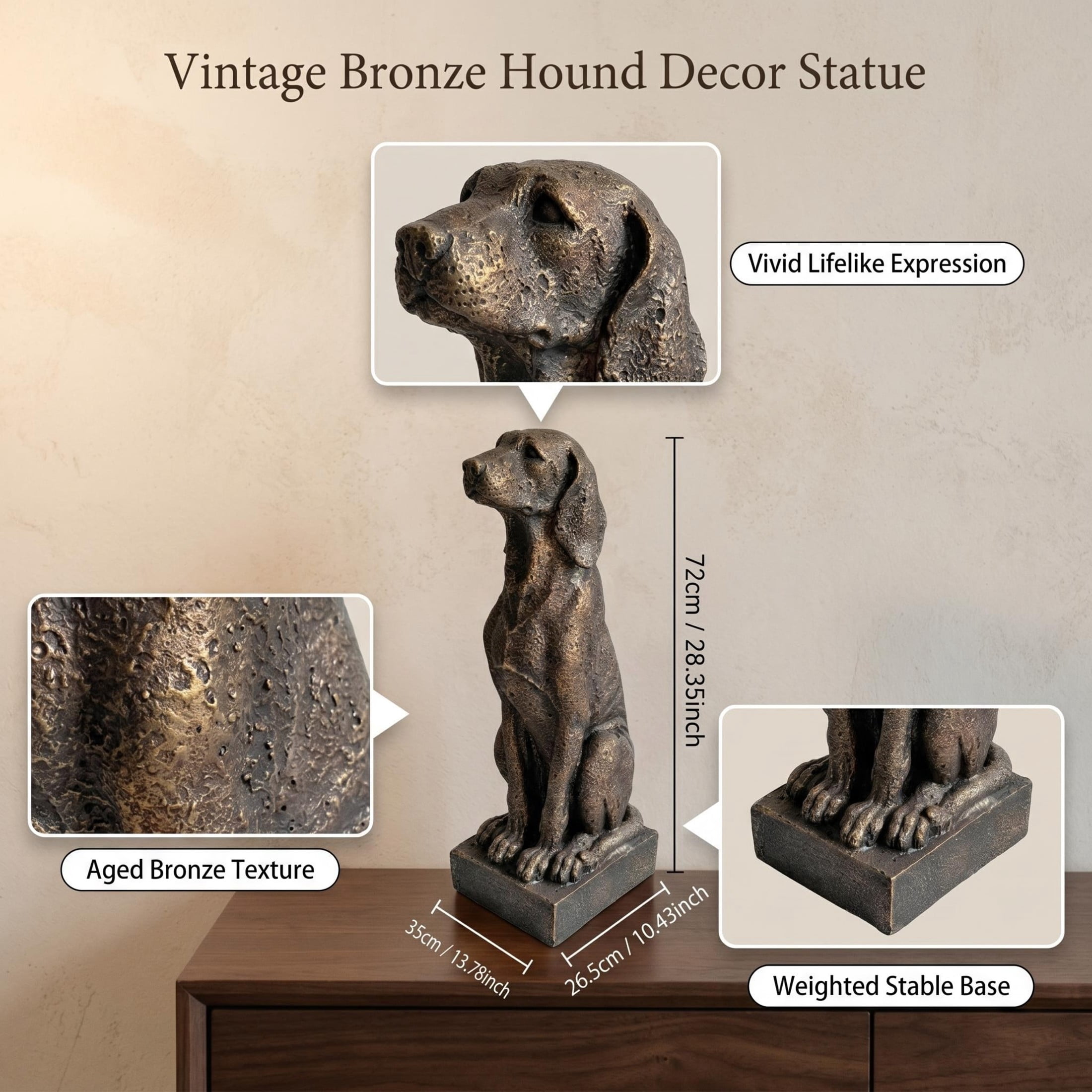 GDF Studio Hound Dog Resin Indoor/Outdoor Guardian Statue, Weather-Resistant Decor Figurine for Garden & Courtyard
