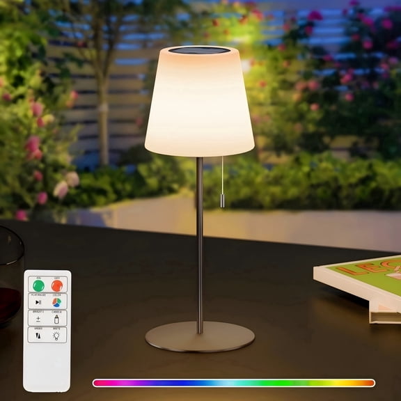 Postlucky 11" Solar LED Table Lamp Dimmable with RGB Multicolor, Remote Control, USB Charging, Indoor/Outdoor, Matte Gray