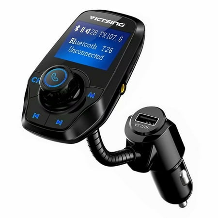 VicTsing Wireless Bluetooth FM Transmitter, Wireless Car Kit for Hands-free Calling and Music, 1.44 Inches Screen Supports Display Car Battery Voltage For iPhone,HTC and most Bluetooth Devices (Best Bluetooth Device For Car)