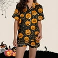 thumbnail image 6 of Ailaofu Halloween Pajamas Women Satin Silk Button Up Shirt And Shorts Pjs Sets 2 Piece Loungewear Sets Soft Sleepwear, 6 of 7