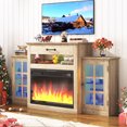 thumbnail image 6 of ChVans Fireplace TV Stand w/ LED Lights & 26'' Electric Fireplace For 65" TVs Wall-Mounted, 60" Farmhouse TV Stand w/ Fireplace Mantel, Glass Storage Shelves, 6 of 10