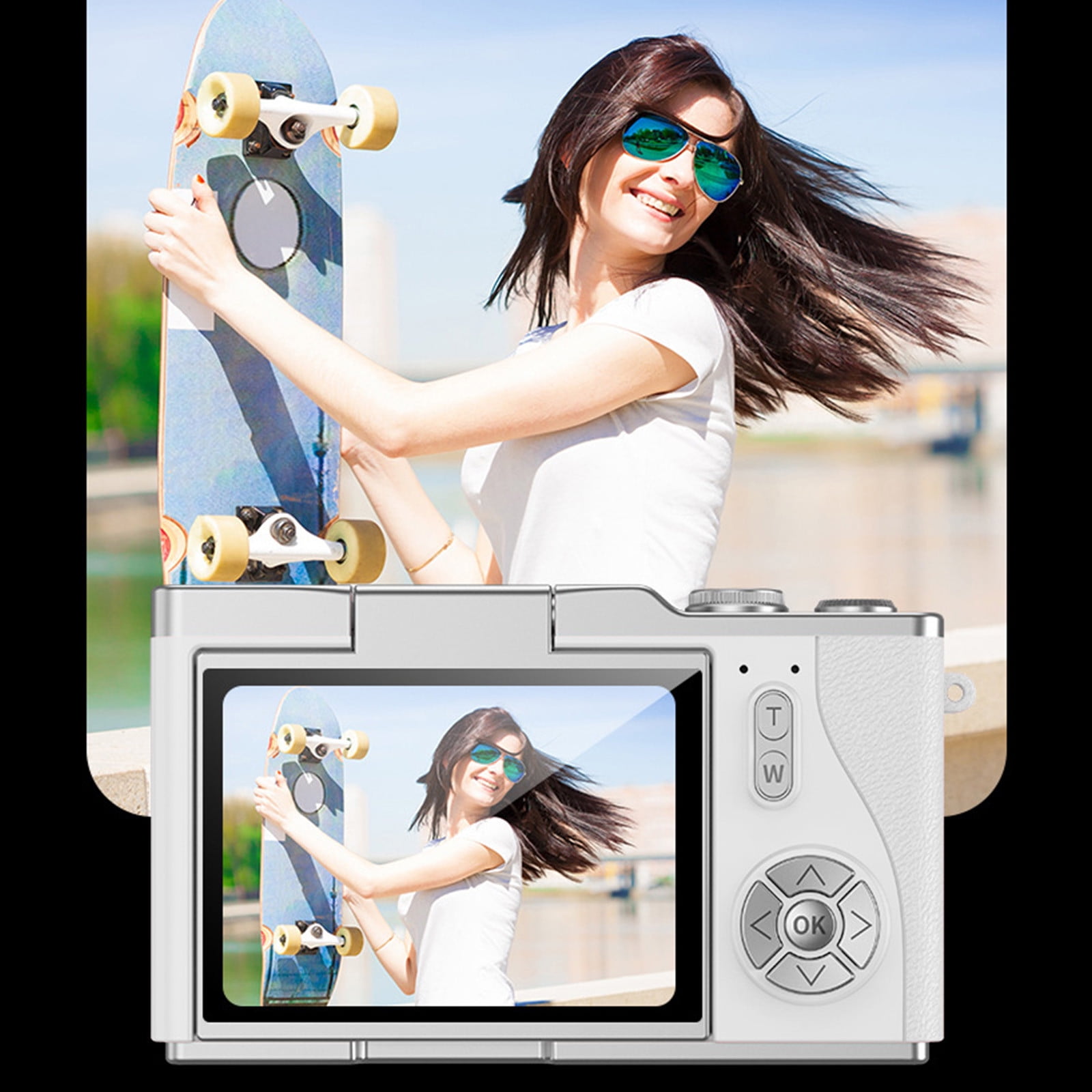 Student Digital Camera 2.4" Flip-Screen 48MP Max Interpolation, 1080P HD Video, 8x Digital Zoom, Night-Vision Flash, 800 mAh Rechargeable, Anti-Shake, Built-In Mic & Speaker, Supports 64 GB Micro SD