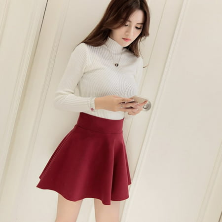 Fashion Women Short Skirt Solid High Waist Pleated Skirt Mini A-Line ...