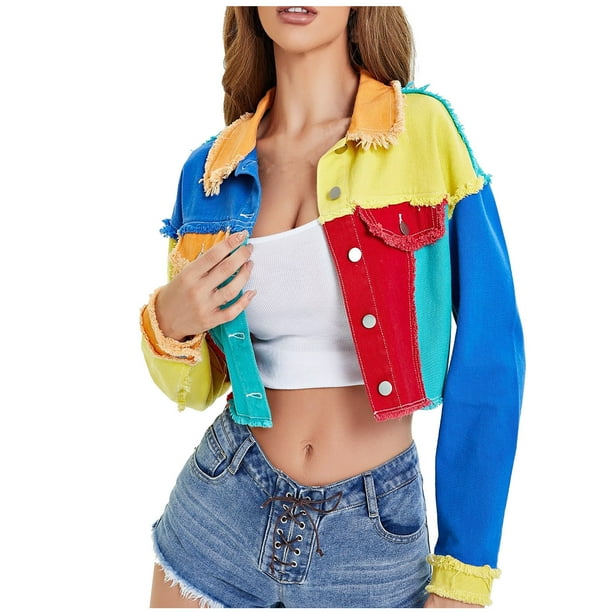 Multicolor crop jacket cheap
