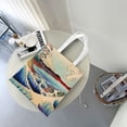 thumbnail image 7 of DouZhe Reusable Grocery Bags, Retro The Great Wave Lightweight Polyester Canvas Cloth Tote Bag for Travle Gym Shopping School, 15" x 16", 7 of 7