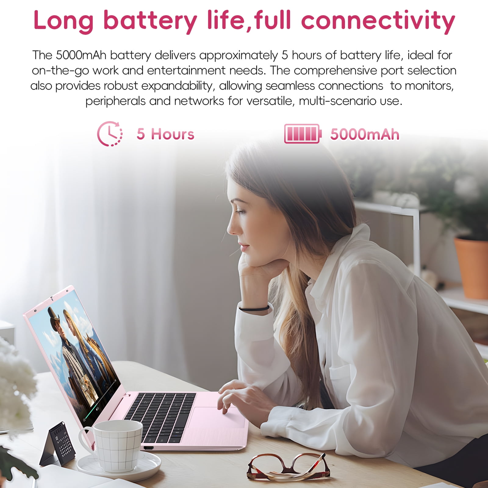 HYYUO 15.6" Laptop Computer, 8GB RAM 256GB SSD, Intel 6500Y with 2 Cores 4 Thread, Up to 3.4GHz, FHD Display, Laptop for Business, Student, Office, Pink, Lightweight, Windows 11 Laptop
