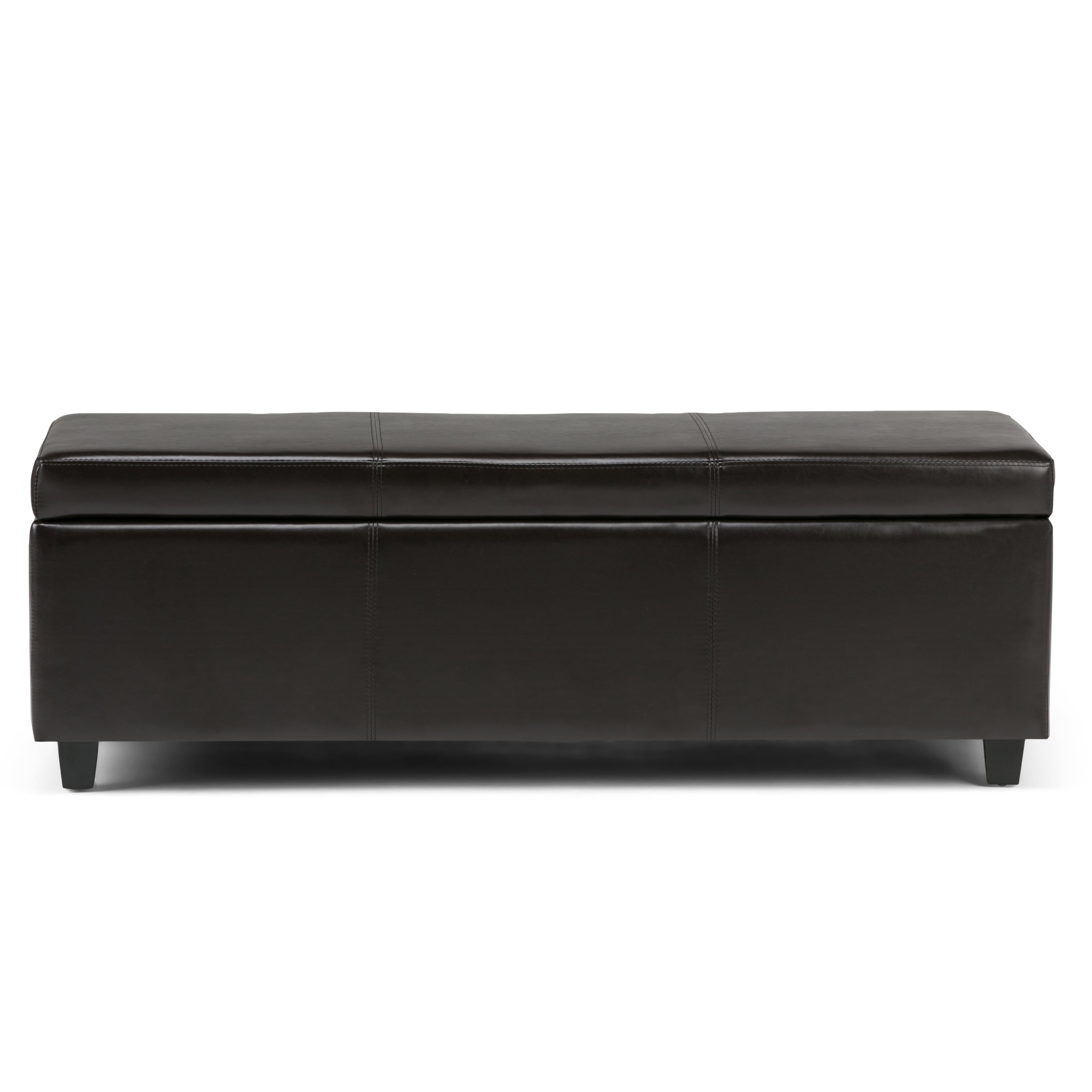 Avalon 48 inch Wide Contemporary Storage Ottoman Bench in Tanners Brown Vegan Leather