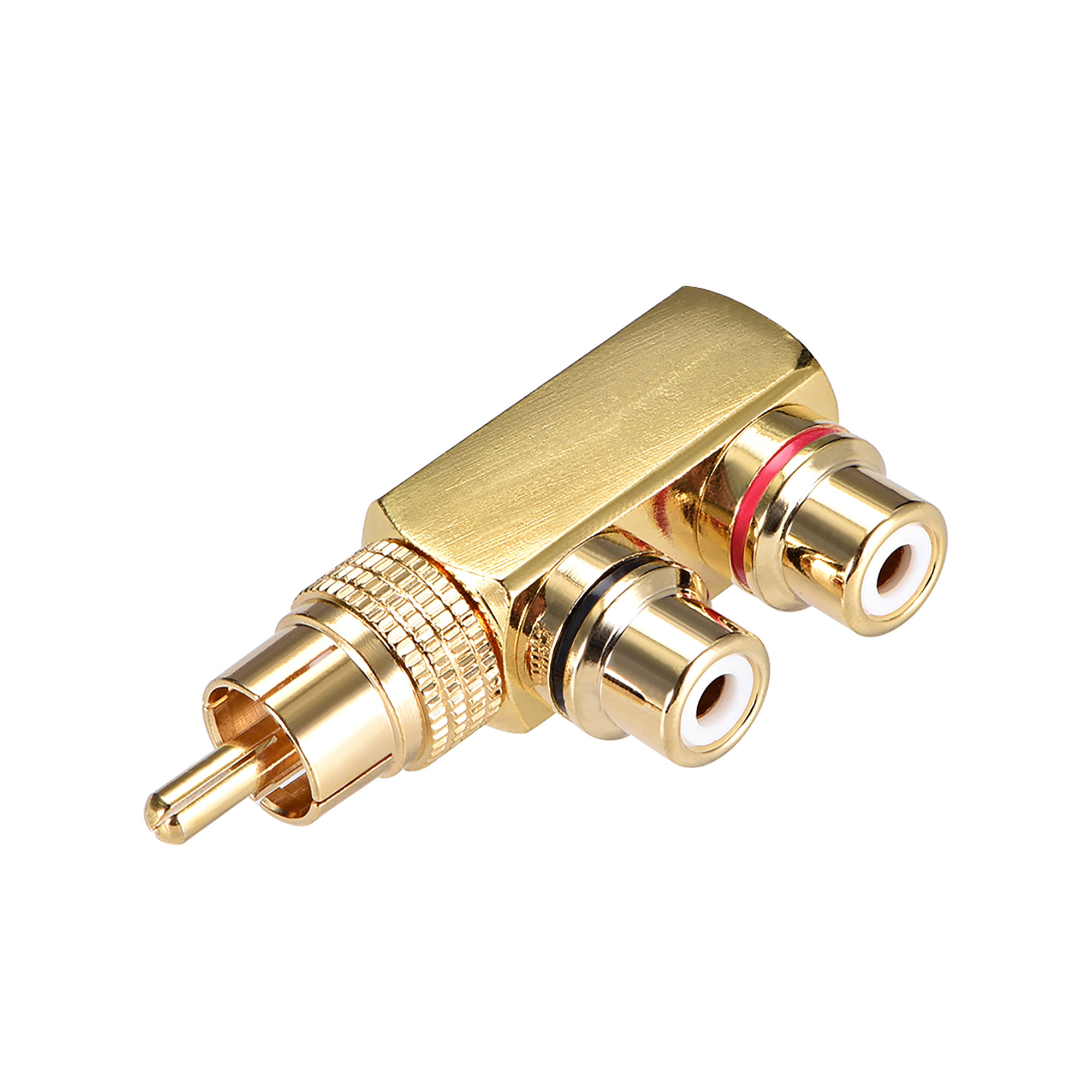 RCA male to 2 RCA female stereo audio connector video splitter adapter coupler brass gold plated 3 pieces