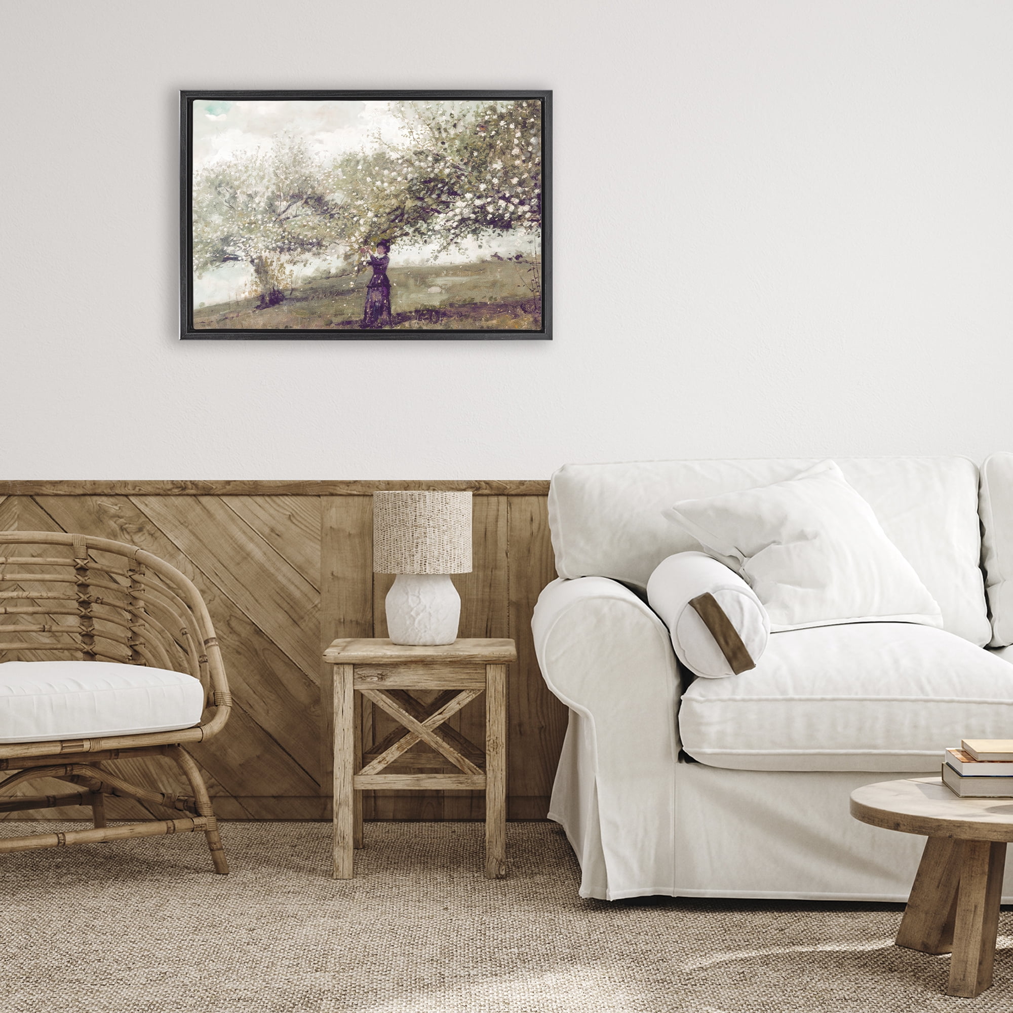 Stupell Industries Vintage Gathering Spring Blossoms Black Framed Floater Canvas Wall Art, design by Leah Straatsma