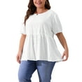 thumbnail image 4 of Agnes Orinda Women's Plus Size Babydoll Tops Texture Crew Neck Short Sleeve Flowy Summer Casual Blouse 1X White, 4 of 6