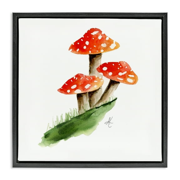 Stupell Industries Red Mushroom Trio Plants & Flowers Painting Black Floater Framed Canvas Art Print Wall Art, 18 x 18