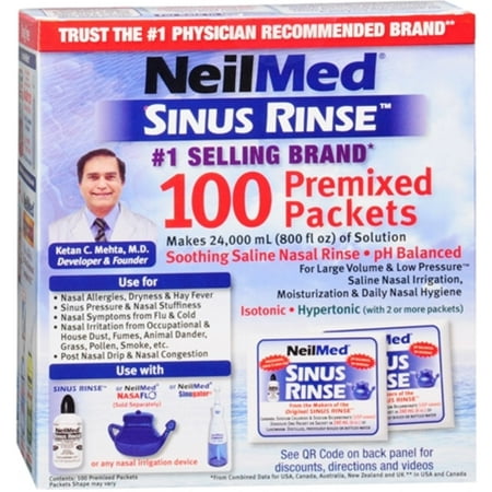 NeilMed Sinus Rinse Premixed Refill Packets 100 Each (Pack of 6)