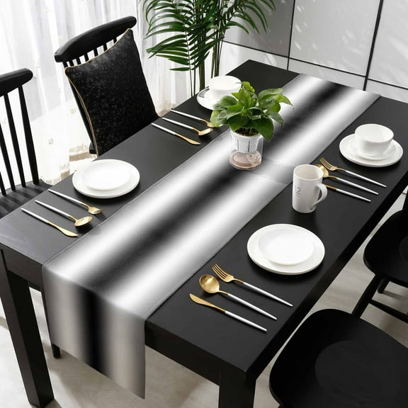 Gray Black Cotton Linen Long Table Runner 13 x 108 inch Modern Gradient Geometric Non-slip Rectangular Dining Table Decor for Wedding Party Holiday Dinner