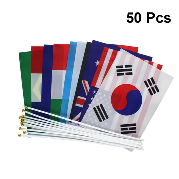 LOLIPPYY 50pcs Mini Handheld International Flag Sticks for Party Decoration, Bar Events, 50 Countries Random Pattern Banners