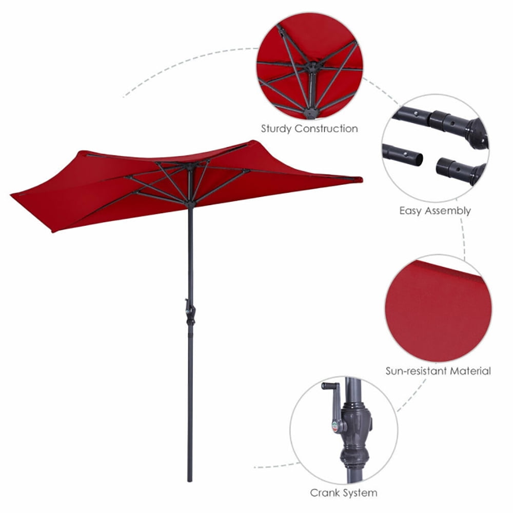 Aimee Lii 9Ft Patio Bistro Half Round Umbrella, Table Umbrella Outdoor Patio, Red