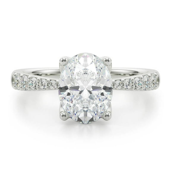 Lina Jewel 2.24 Ct Oval Cut Diamond Solitaire with Accent Ring Ring for Women's - 14K White Gold Plated Lab-Created Simulated Diamond Engagement Ring for Women - Wedding Ring or Gifts - Prong Setting