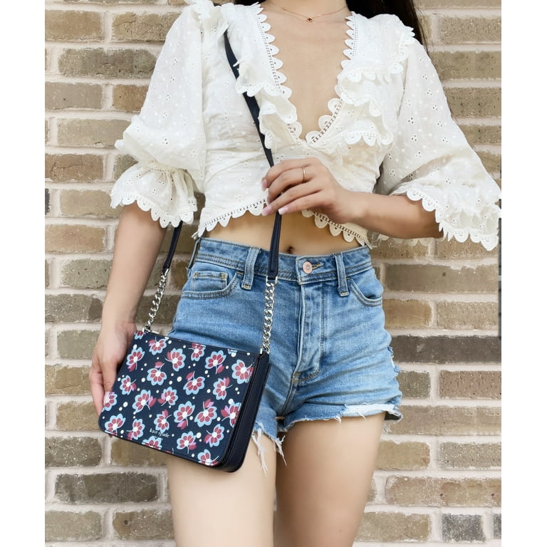 Kate Spade New York Women s Refined Grain Leather Eva Seaside Blooms Chain Crossbody Bag Navy Multi