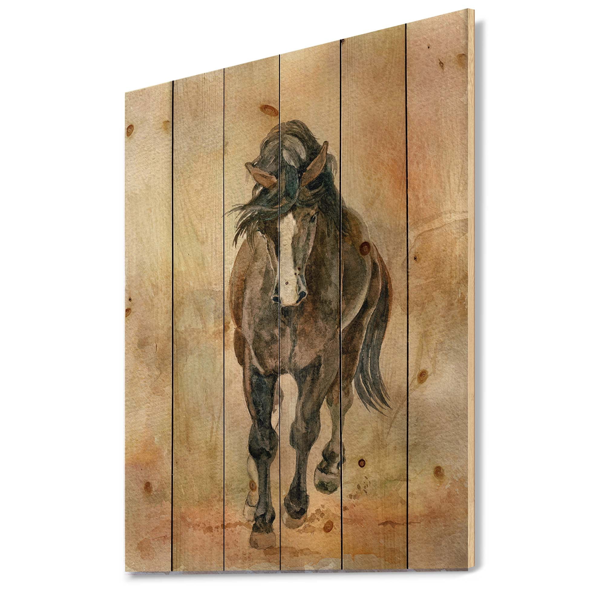 Designart 'Abstract Portrait Of Beautiful Chestnut Horse II' Farmhouse Print on Natural Pine Wood