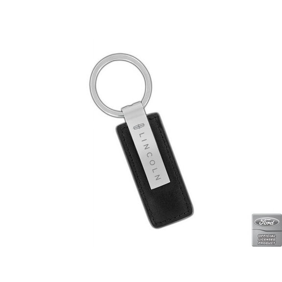 Lincoln Black Leather & Metal Rectangular Key Chain Keychain Fob