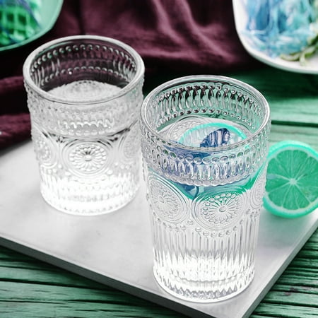 

SunSunrise 260/380ml Vintage Sunflower Engraved Single Layer Cold Drink Glass Cup Tea Mug