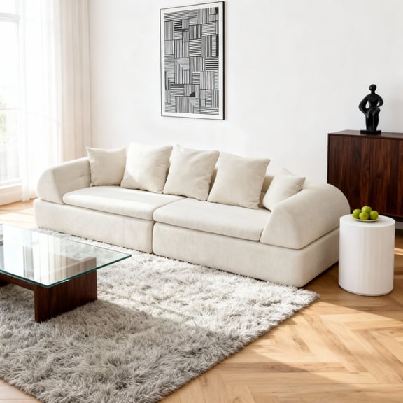 Cloud Modular Sectional Sofa, Boneless Couch,Deep Fluffy Seat & No Assembly,White