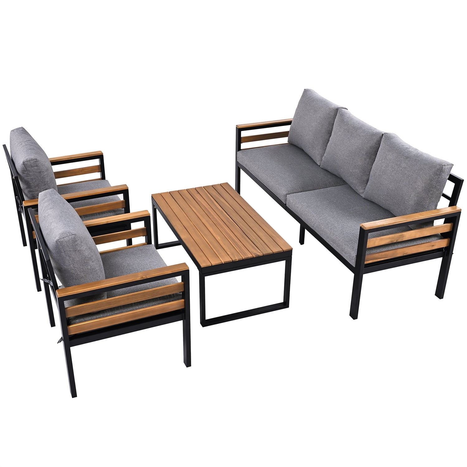 YIORTWO Patio Furniture Set, 4 Piece Outdoor Patio Furniture with Coffee Table Set, Metal Patio Conversation Sets with Washable and High-Resiliency Sponge Cushions, Gray