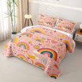 thumbnail image 3 of Manfei Boho Rainbow Quilt Full, Sun Moon Heart Full Bedspread Sets, Orange Pink, 3-Piece, 1 Coverlet and 2 Pillowcases, 3 of 7