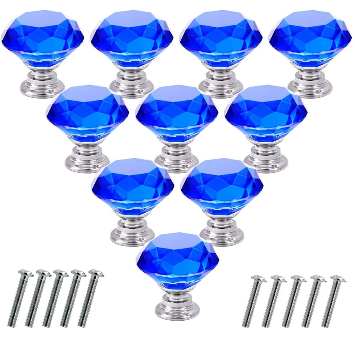 10x 30mm Blue Clear Crystal Glass Door Knobs Drawer Cabinet Kitchen Handles 
