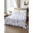 thumbnail image 2 of Blue Leaf King Size Flat Sheet, Wrinkleproof & Fadeproof Cooling Flat Bed Sheet Only, Modern Botanical Foliage Plant Country Flower Breathable Soft Bedding Top Sheets 105 x 98 Inches, 2 of 8