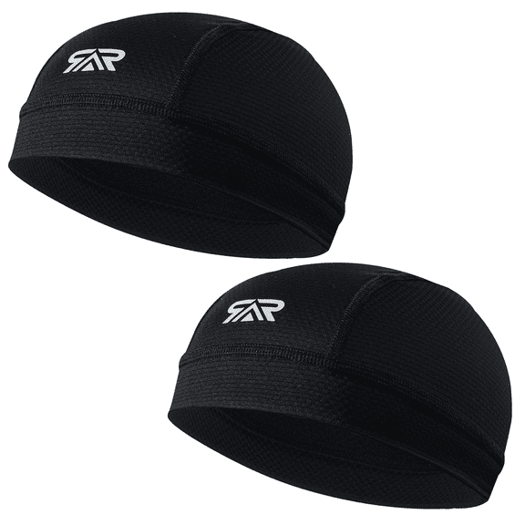 SAITAG 2 Pcs Cooling Skull Cap Helmet Liner - Moisture Wicking, Quick-Drying, Lightweight Head Wraps for Sports & Cycling, Men & Women (Black Black)